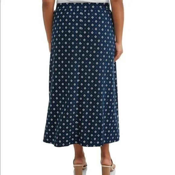 TERRA & SKY WOMEN'S NAVY/WHITE 2 SIDE SLIT MAXI SKIRT W/POCKETS 0X (14W)-EUC - Picture 3 of 9